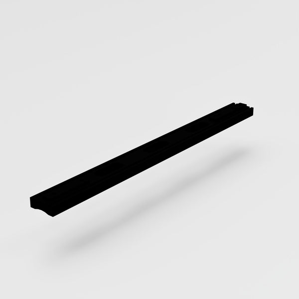 Versatile aluminum rail for securing e-bike battery support on frames without screw holes. CNC-machined for precision fit.