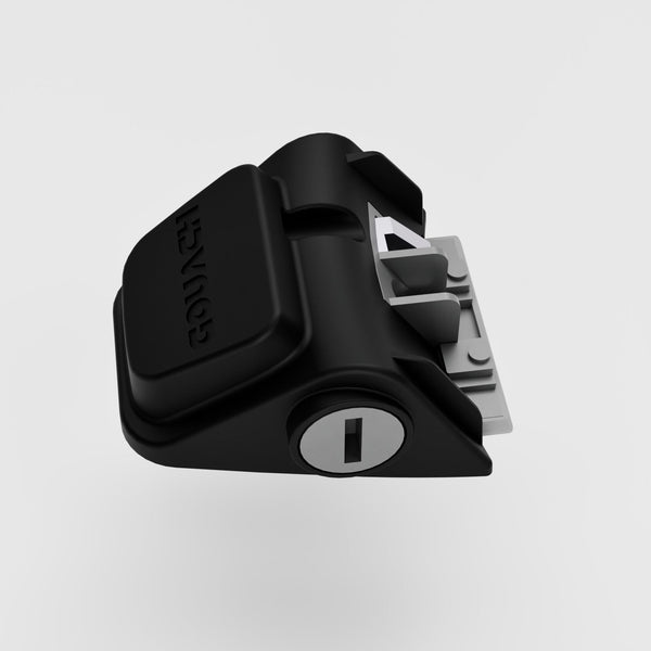 Top support mount for e-bike battery featuring secure lock and hidden AirTag compartment for added safety and tracking.